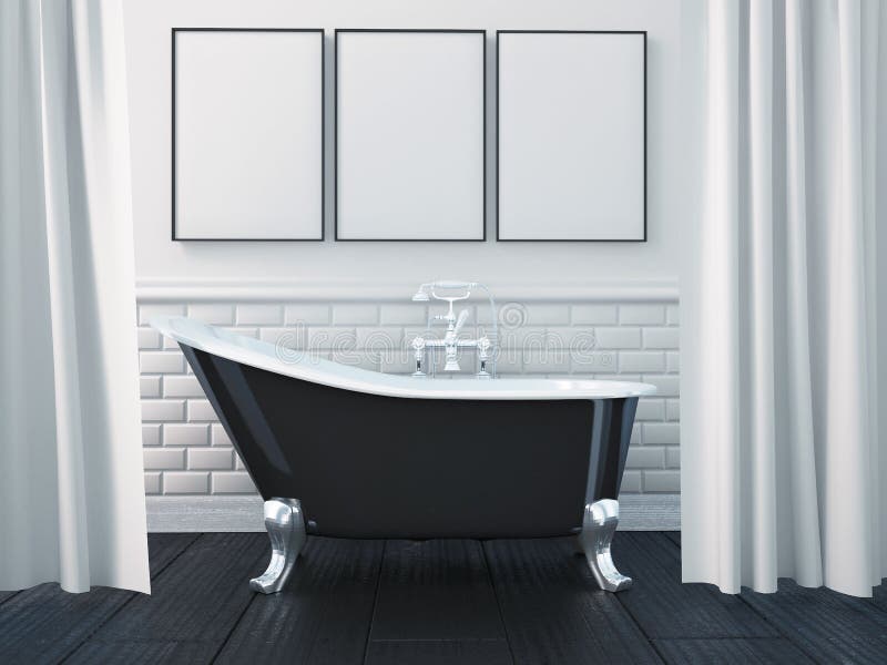Mock up a poster in white interior of a bathroom. 3d render. Mock up a poster in white interior of a bathroom. 3d render