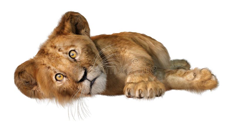 Ilustração de bebê de filhote de leão fofo, estilo de renderização