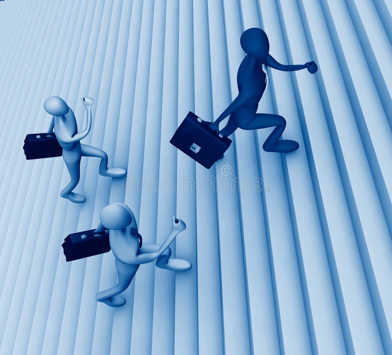 3D renderizando homens escalando escada afinada em azul clássico de tendência do ano 2020
