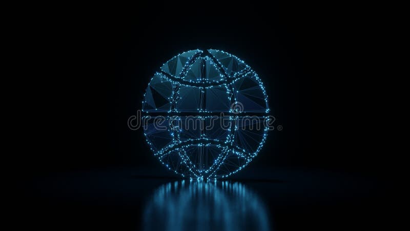 3d renderizando o símbolo brilhante do néon do wireframe na internet sobre fundo preto com reflexo