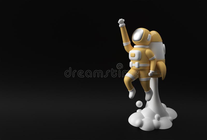 3d renderizar astronauta espacial voando com design de ilustração 3d do foguete