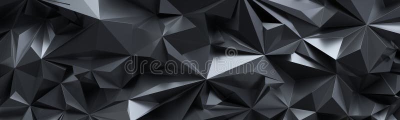 3d renderizar papel de parede panorâmico poligonal panorâmico panorâmico abstrato de cristal negro de fundo geométrico