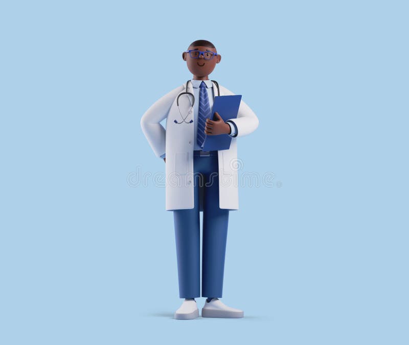 Ilustração 3d apresentação de personagem de desenho animado médica