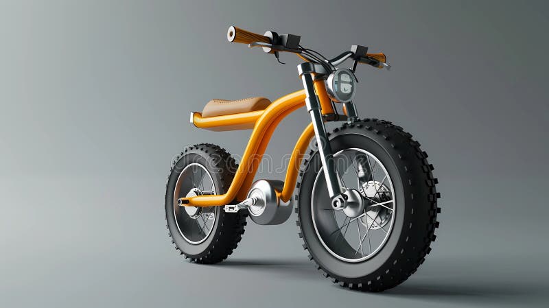 3d rendering of a yellow mountain bike on gray background with shadow, Generative AI illustrations. 3d rendering of a yellow mountain bike on gray background with shadow, Generative AI illustrations.