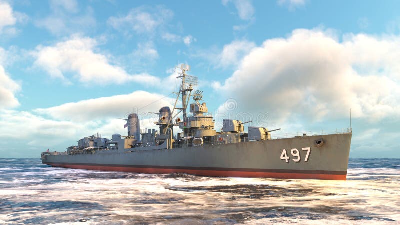 3d renderização do navio de aegis ilustração stock