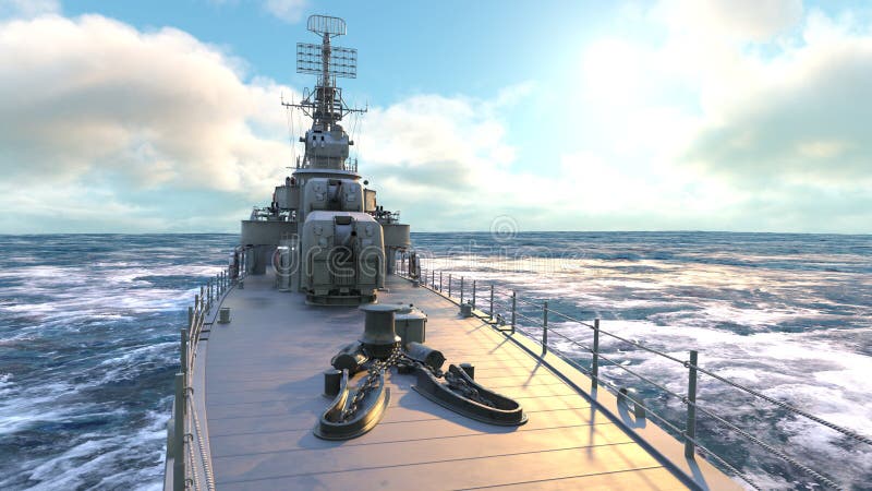 3d renderização do navio de aegis ilustração royalty free