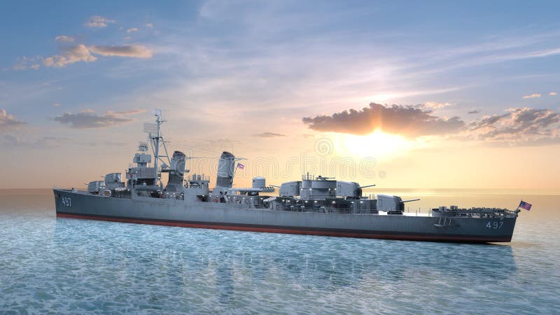3d renderização do navio de aegis ilustração do vetor