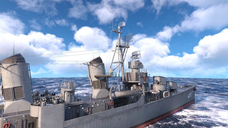 3d renderização do navio de aegis ilustração stock