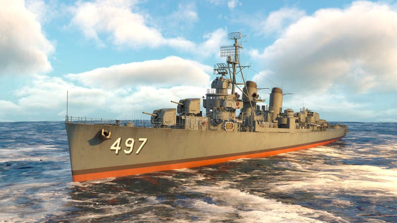 3d renderização do navio de aegis ilustração stock