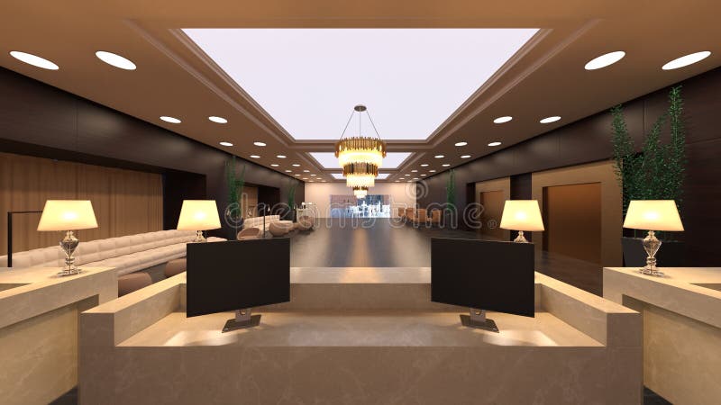 3d renderização do salão ilustração royalty free
