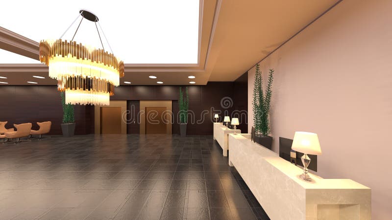 3d renderização do salão ilustração stock