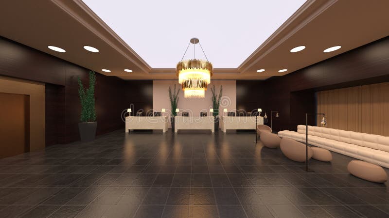 3d renderização do salão ilustração royalty free