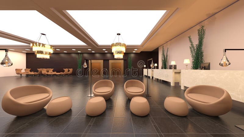 3d renderização do salão ilustração do vetor