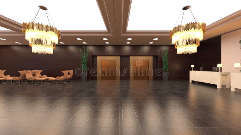 3d renderização do salão ilustração do vetor