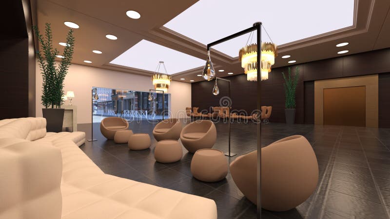 3d renderização do salão ilustração royalty free