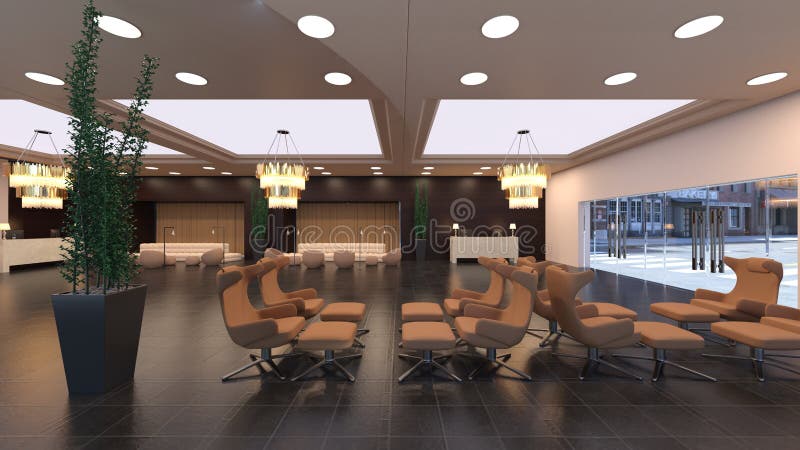 3d renderização do salão ilustração stock