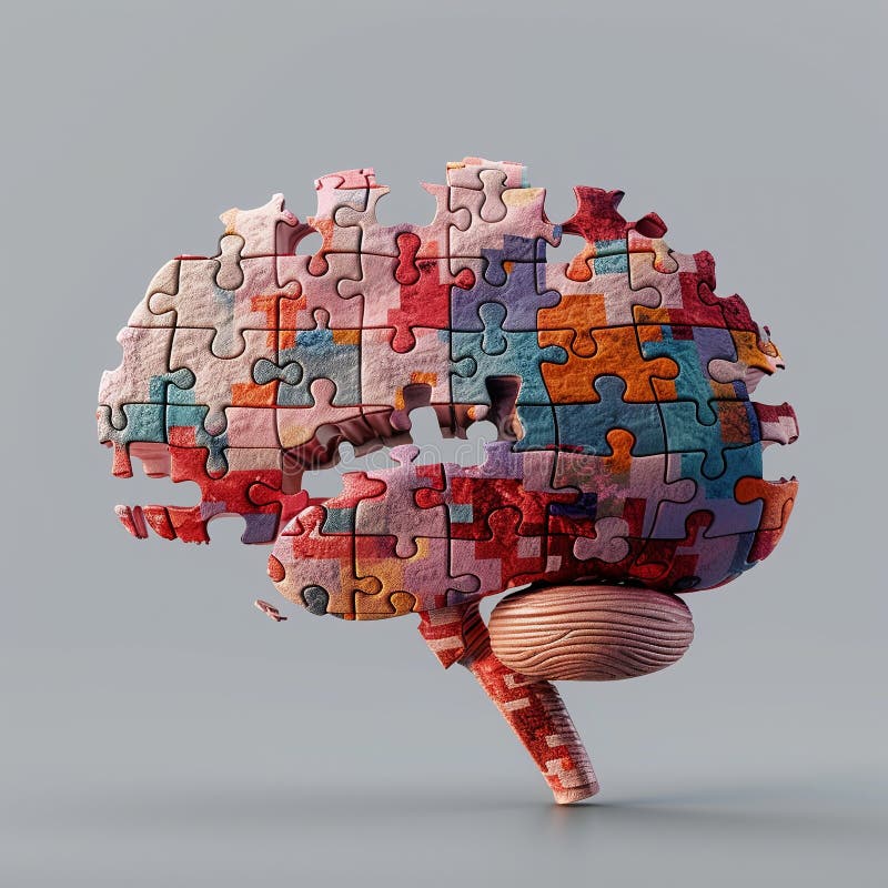 3D rendern Symbol 8k 3D Modell eines Gehirns mit Puzzle Stücke bilden ein Netzwerk zeigen anatomy agile 3d vektor abbildung