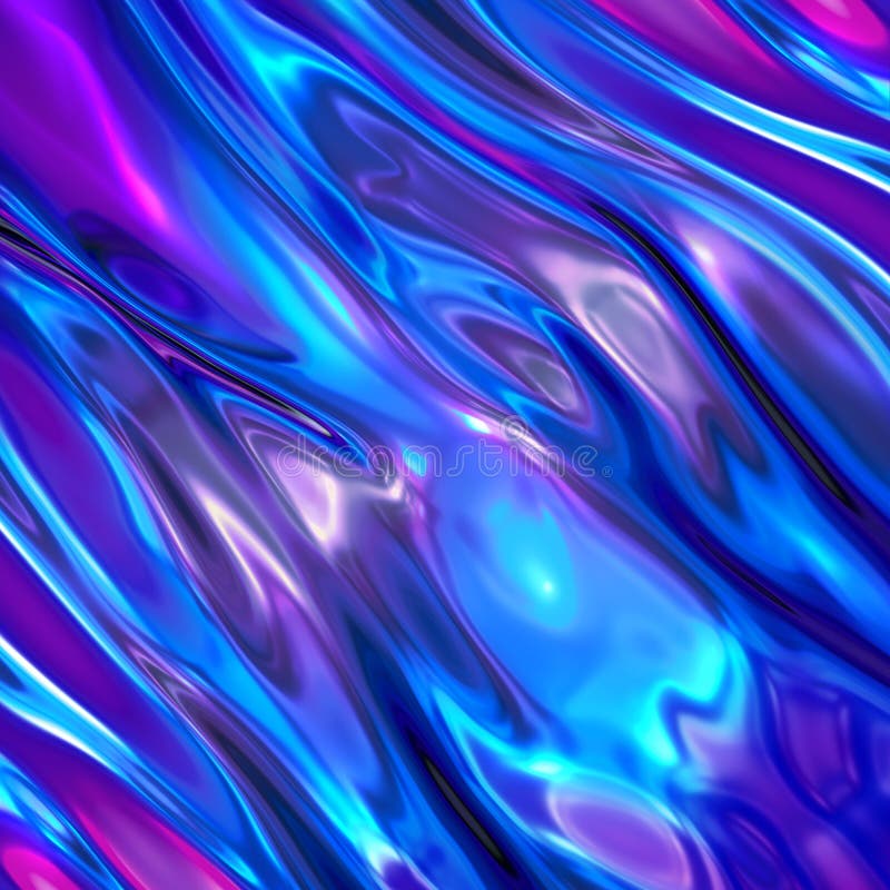 3d renderowanie, abstrakcyjne tło, ultrafioletowa folia holograficzna, niebieska tekstura, płynna powierzchnia benzyny, fale, met royalty ilustracja