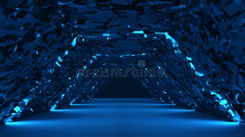 3D Renderowanie abstrakcyjnego tunelu sci fi z błyszczącym niebieskim światłem led Wyświetlacz produktu dla technologii IT ilustracja wektor 3D Renderowanie abstrakcyjnego tunelu sci fi z błyszczącym niebieskim światłem led Wyświetlacz produktu dla technologii IT ilustracja wektor