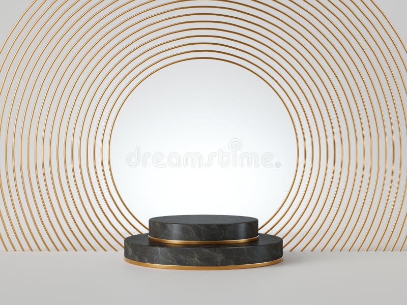 3d renderowanie czarnych marmurowych kroków piedestału wyizolowanych na białym tle, okrągłym etapie, pustym podium, ramka geometr ilustracji