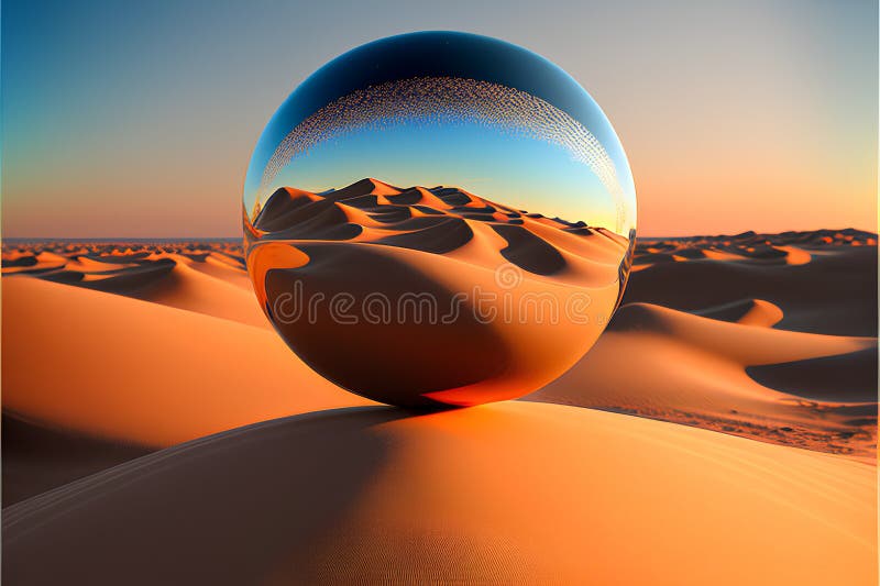 3d renderowanie kuli w środku pustyni. ilustracji