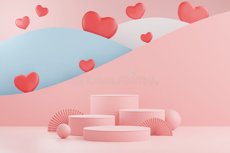 3d renderowanie minimalnej sceny pustego podium z tematem dnia walentynki. ilustracji