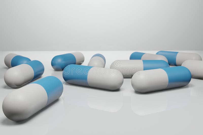 3d renderowanie niebieskich i białych kapsułek. ilustracja wektor