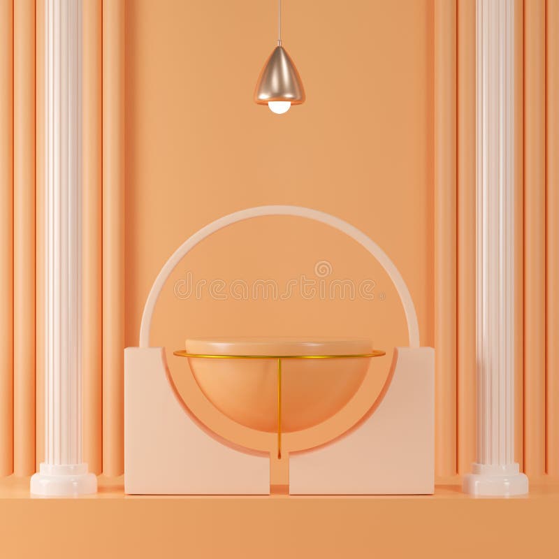 3d renderowanie pustego podium na pomarańczowym tle. royalty ilustracja