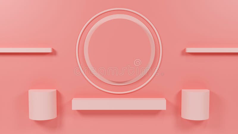 3d renderowanie pustej półki na różowej ścianie. royalty ilustracja
