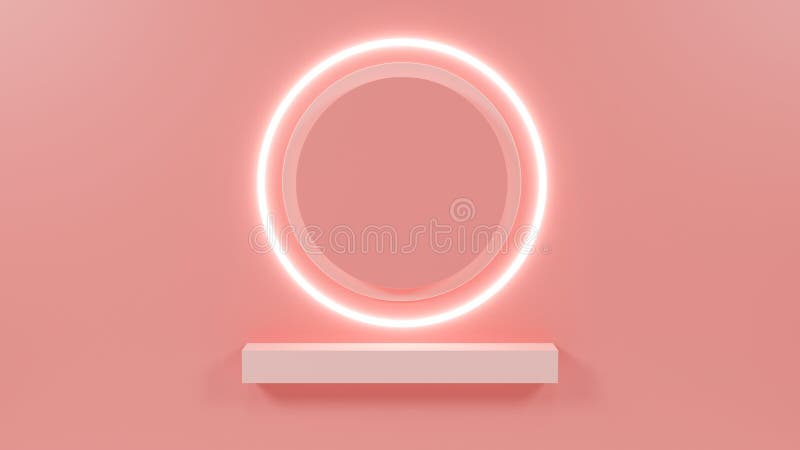 3d renderowanie pustej półki na różowej ścianie. royalty ilustracja