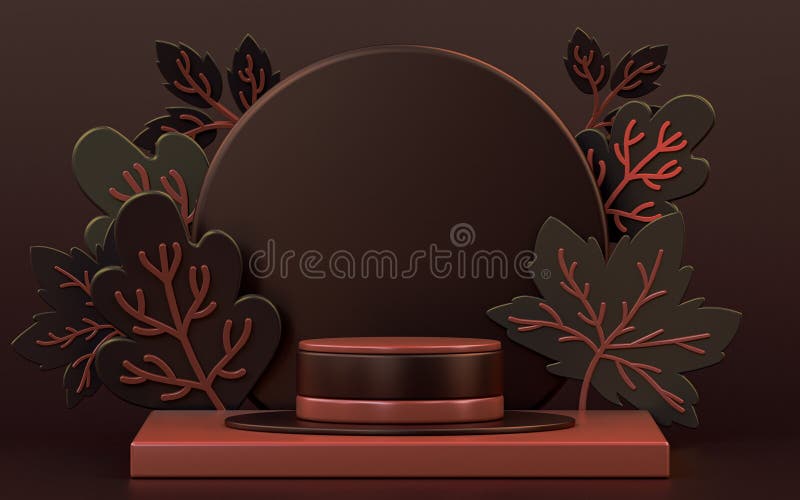 3d renderować jesienią ciemny podium z liści klonu royalty ilustracja