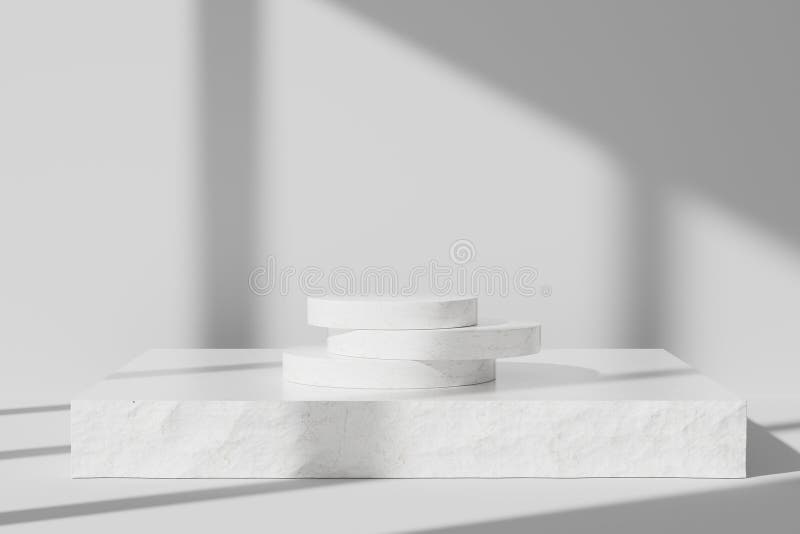 3d renderować marmurowe podium na zachodzie słońca na białym tle. royalty ilustracja