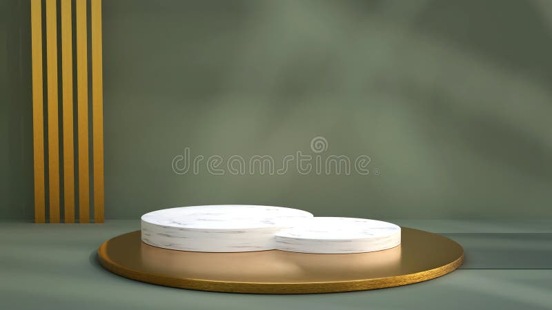 3d renderuje marmur i złoto na zielonym tle. biżuteria premium lub produkt piękny. prezentacja luksusowa ilustracji