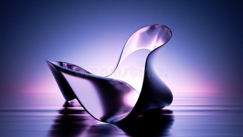3d renderuje niebieskie tło abstrakcyjnym, błyszczącym metalowym kształtem i płynną powierzchnią. miniaturowy tapeta z nowoczesnym ilustracji