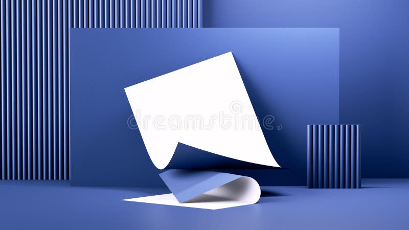 3d renderuje niebieskie tło biznesowe z pustymi stronami dokumentów biały papier przewijany nowoczesny maks. maks. ilustracja wektor