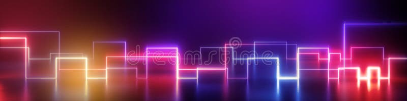 3d renderà un panorama geometrico astratto di neon con linee luminose ultraviolette royalty illustrazione gratis