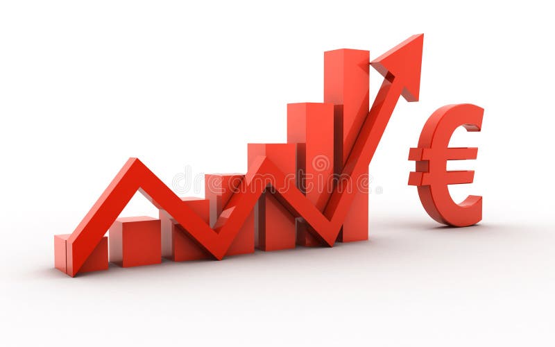 3d rendeu do símbolo e da seta do Euro isolados no fundo branco ilustração stock 3d rendeu do símbolo e da seta do Euro isolados no fundo branco ilustração stock