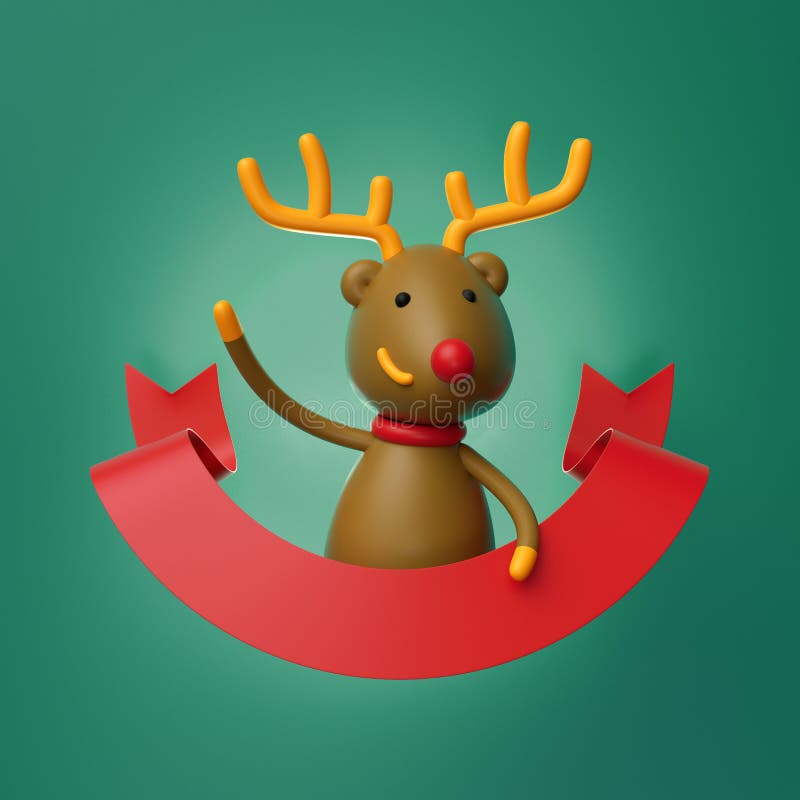 3d rendono, carattere sveglio dei cervi di Natale, renna del fumetto, rossa illustrazione di stock 3d rendono, carattere sveglio dei cervi di Natale, renna del fumetto, rossa illustrazione di stock