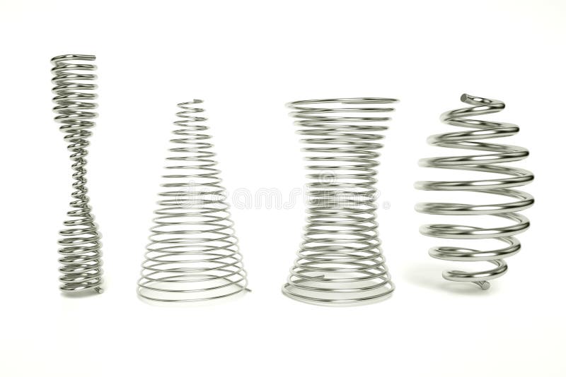 3d rendono della molla del barilotto, affusolato molle, molla del clepsydra Metta delle molle di compressione realistiche del met illustrazione di stock 3d rendono della molla del barilotto, affusolato molle, molla del clepsydra Metta delle molle di compressione realistiche del met illustrazione di stock