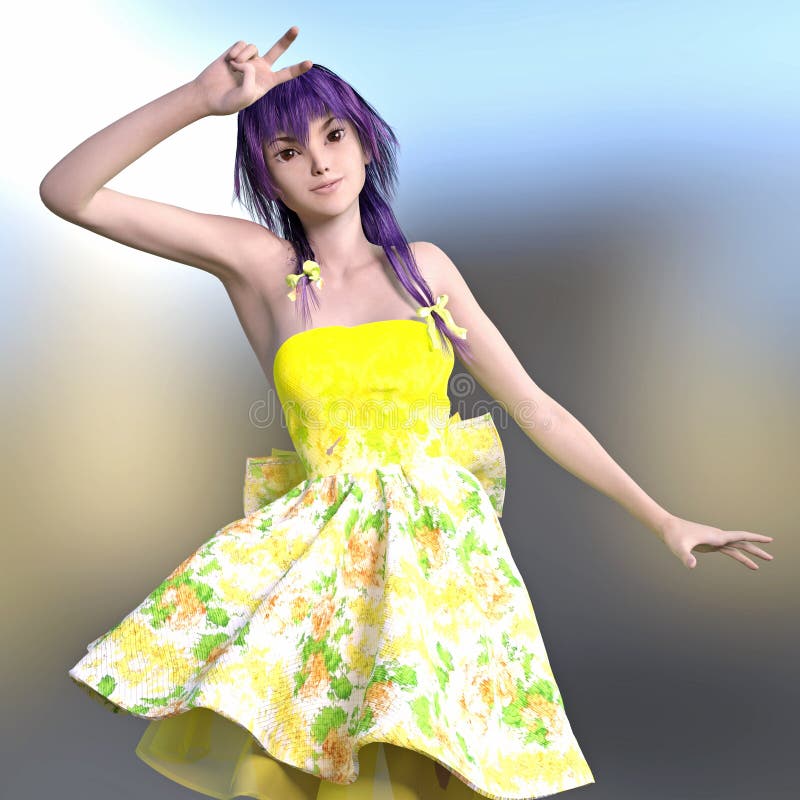 3D rendono di una posa della ragazza di Kawaii illustrazione vettoriale 3D rendono di una posa della ragazza di Kawaii illustrazione vettoriale
