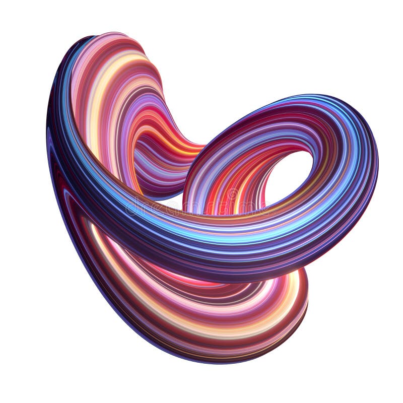 3d rendono, fondo astratto, forma curva moderna, ciclo, deformazione, linee variopinte, luce al neon, oggetto distorto blu rosso illustrazione vettoriale