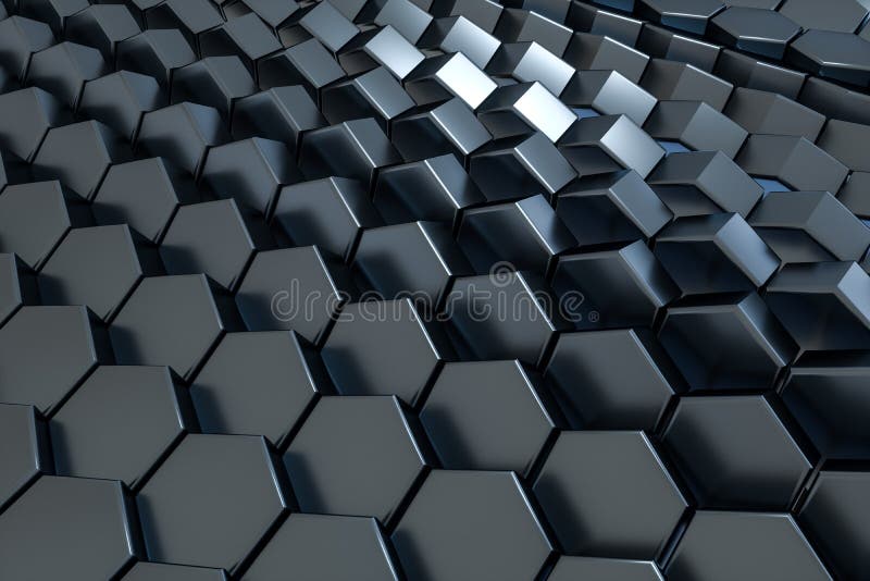 3d representación, cubo negro del hexágono, dibujo digital del ordenador ilustración del vector