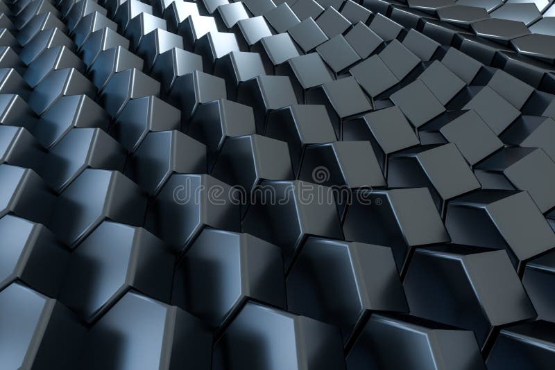3d representación, cubo negro del hexágono, dibujo digital del ordenador ilustración del vector