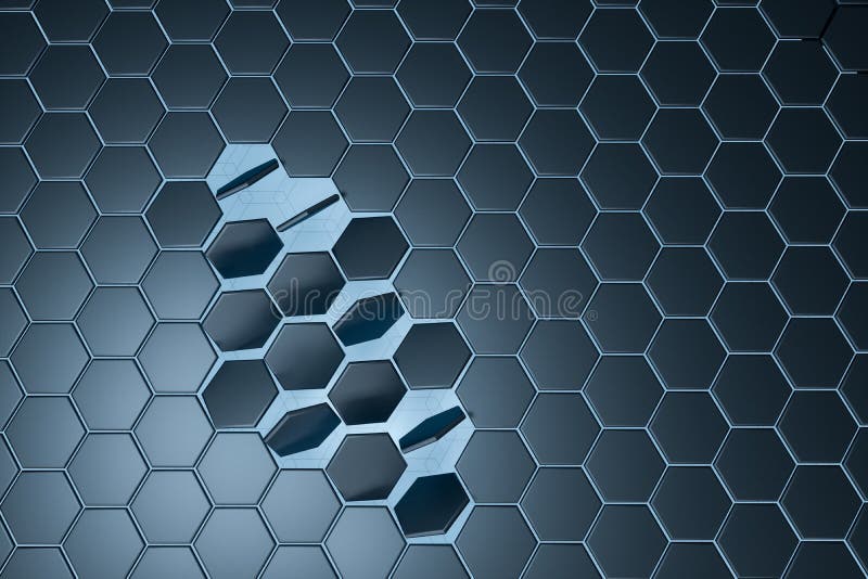 3d representación, cubo negro del hexágono, dibujo digital del ordenador ilustración del vector