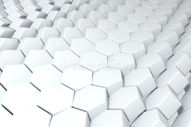 3d representación, cubos blancos del hexágono, dibujo digital del ordenador stock de ilustración