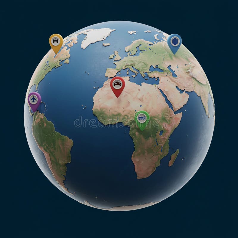 A 3D representation of Earth featuring multiple location markers. vector illustration