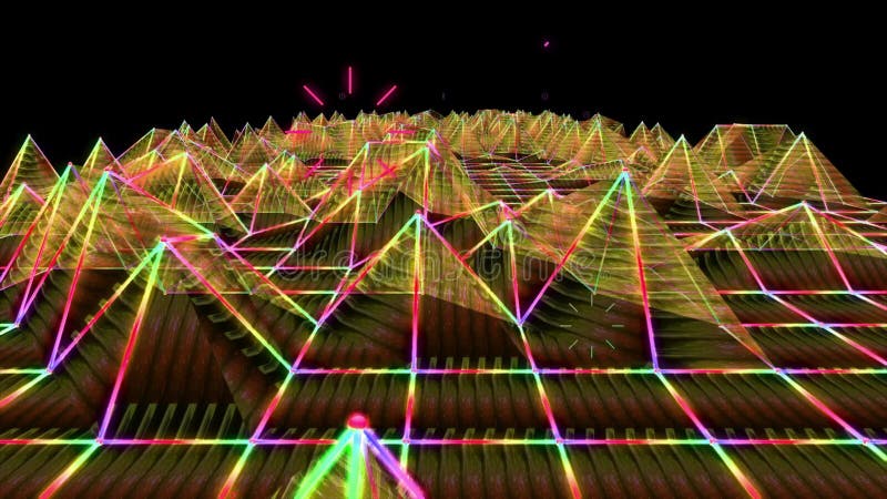 3D resumen la animación del terreno geométrico triangular del wireframe del polígono de la onda acústica del oro que se mueve en stock de ilustración