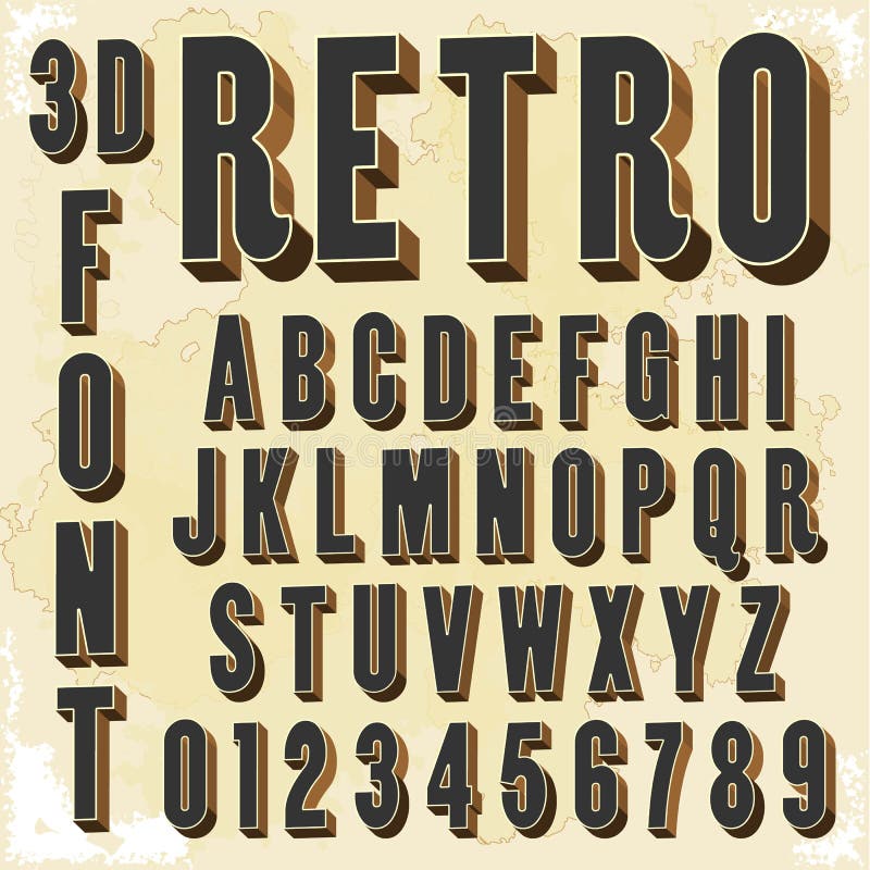 3d Retro- Schriftart, Weinlesetypographie lizenzfreie abbildung