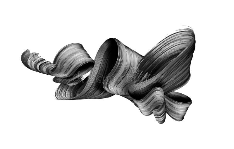 3d rinden, movimiento negro abstracto del cepillo, mancha creativa de la tinta, cinta doblada, elemento del diseño aislado en el