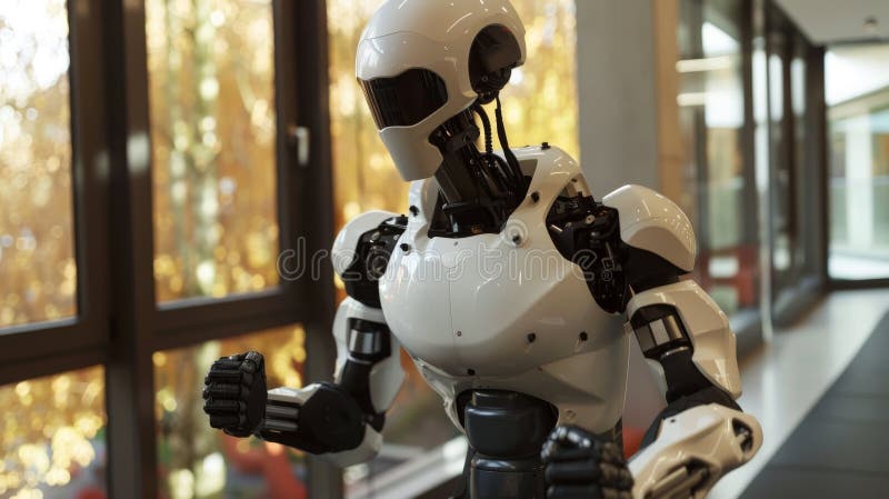 A 3D robot as a fitness trainer leading workout sessions with dynamic movements monitoring clients progress with smart sensors royalty free illustration